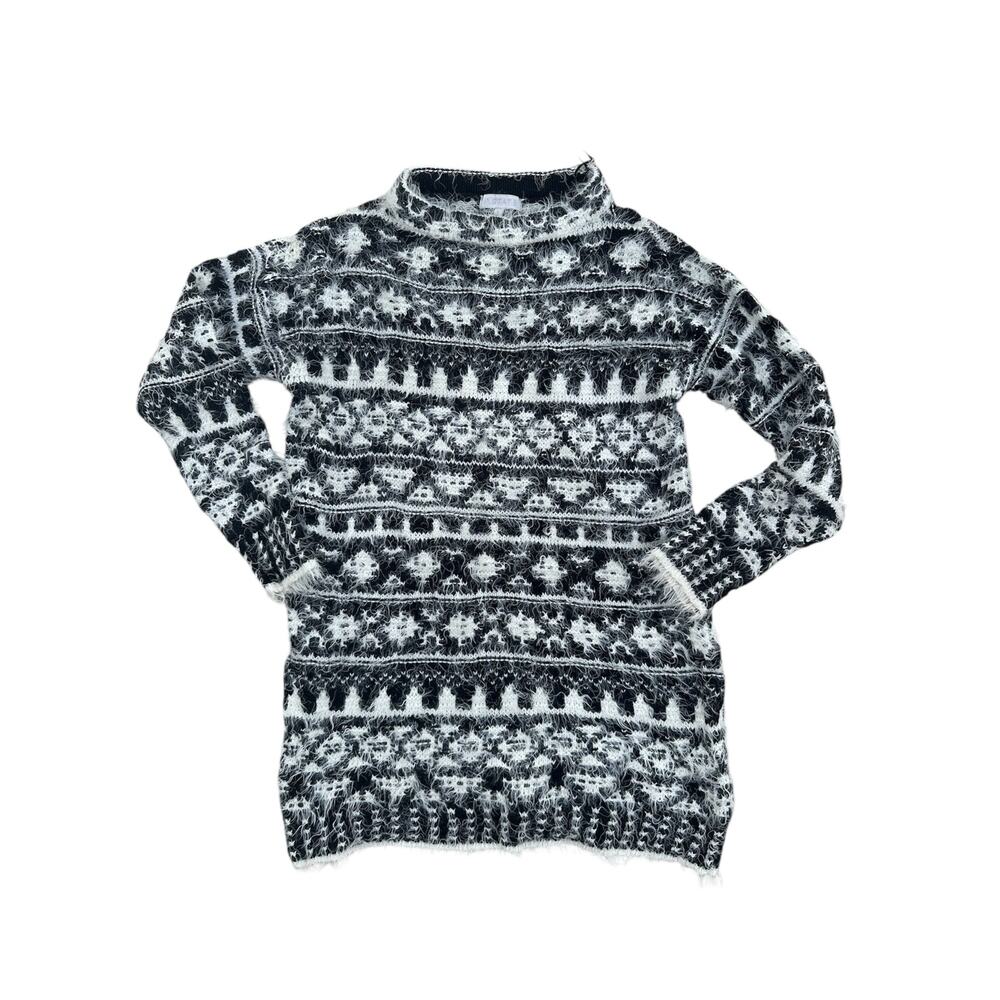 1. State small fuzzy sweater David rose style bold black and white long blouse